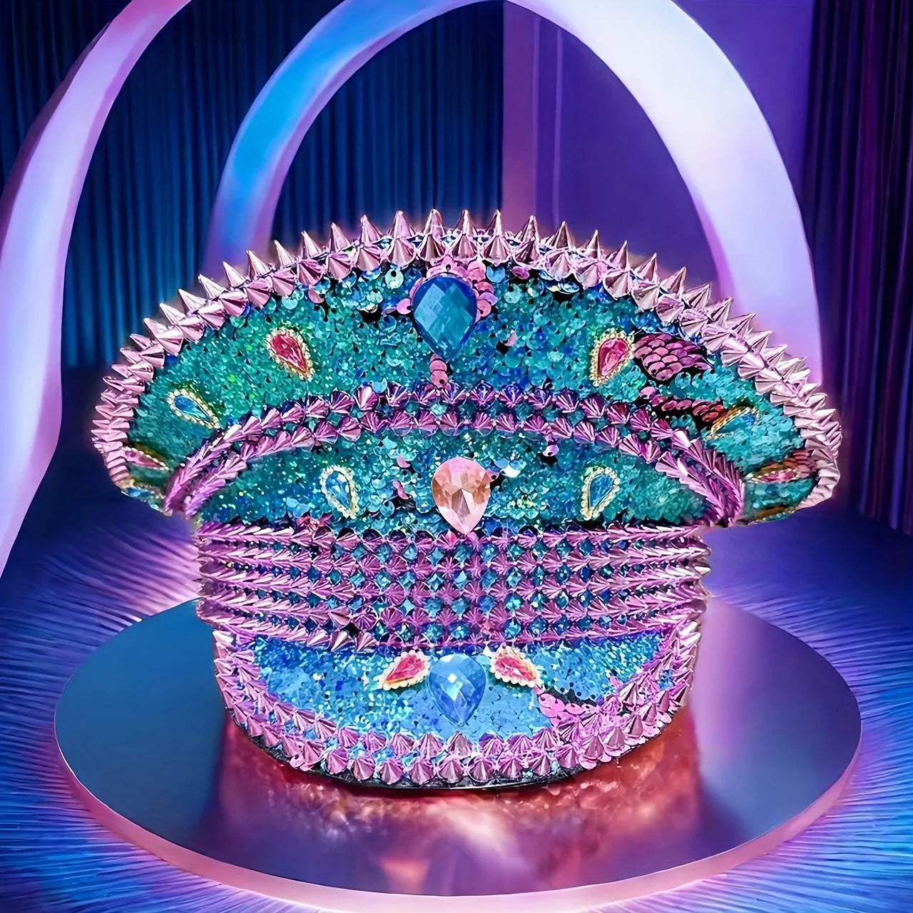 Vibrant Studded Embellished Military Cap