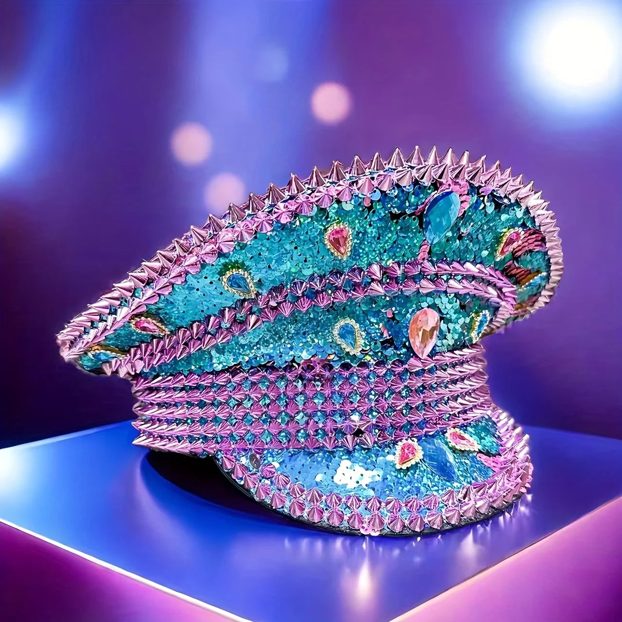 Vibrant Studded Embellished Military Cap