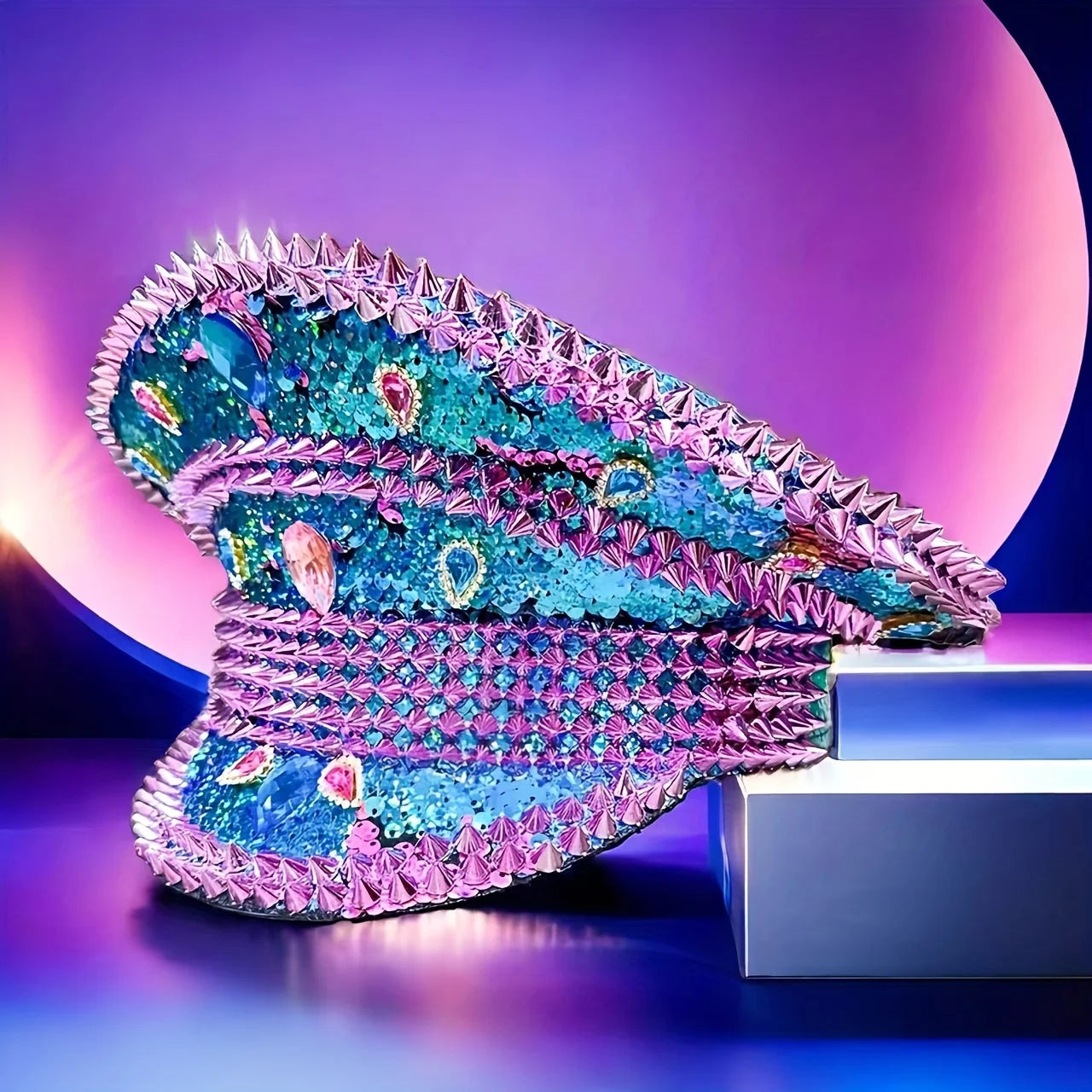 Vibrant Studded Embellished Military Cap