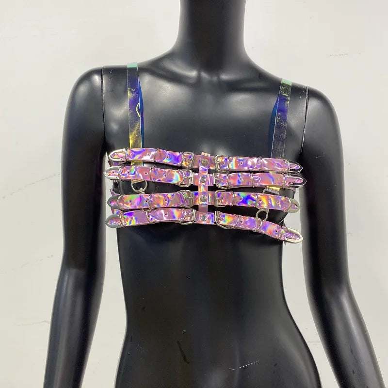 Buckle Up Holographic Laser Harness Bra